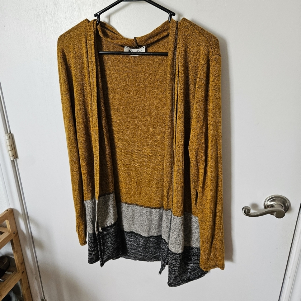 Yellow and Gray Lightweight Colorblock Cardigan